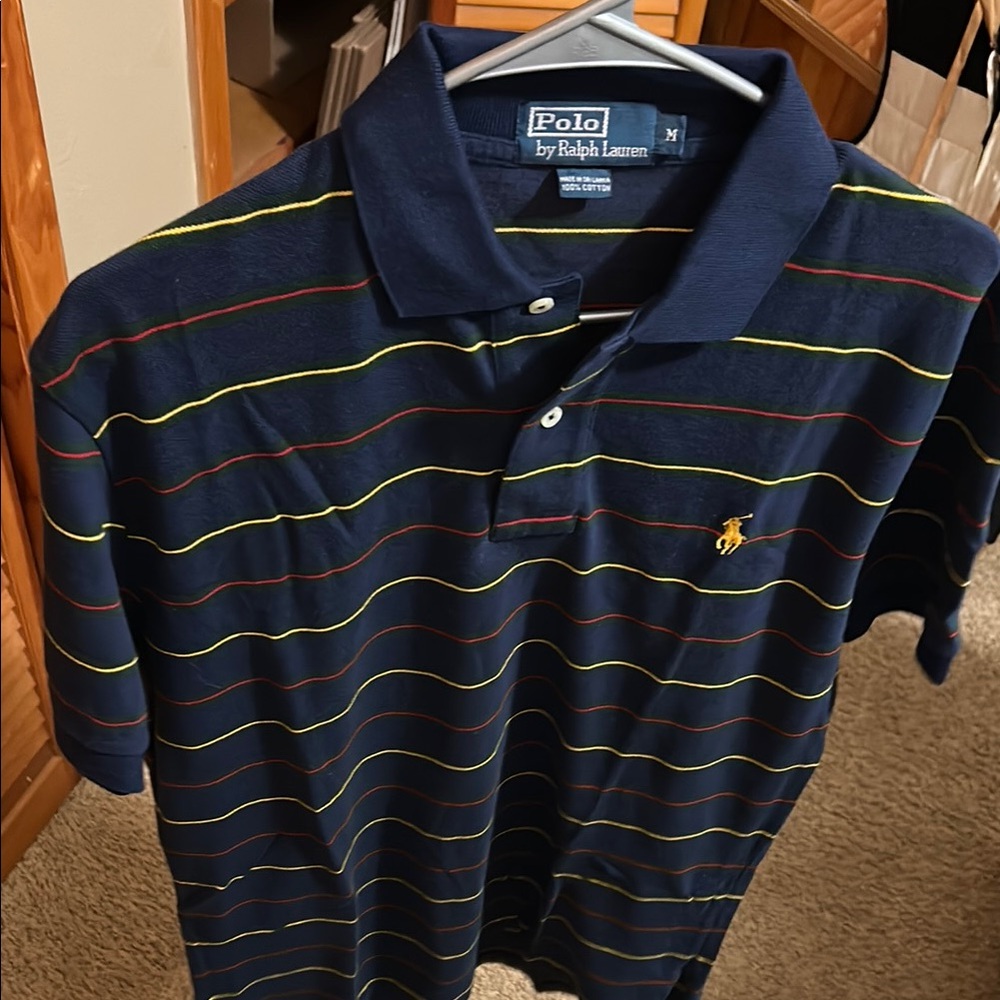 Ralph Lauren Blue and Yellow Polo Shirt Classic Stripes